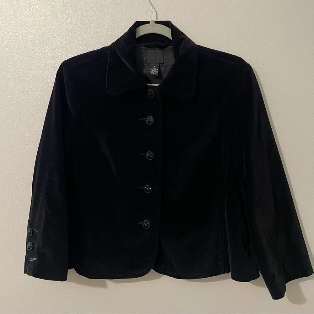Lucky Brand Y2K Velvet Short Blazer Lined Jacket Beaded Buttons Women's M Black - Picture 10 of 10